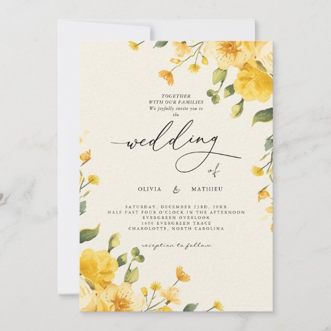 Golden Floral Romance Wedding Invitation (Front)