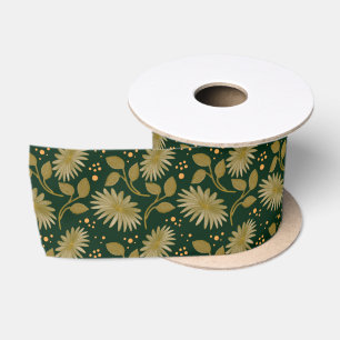 Golden Floral Seamless Pattern Elegant Botanical Satin Ribbon