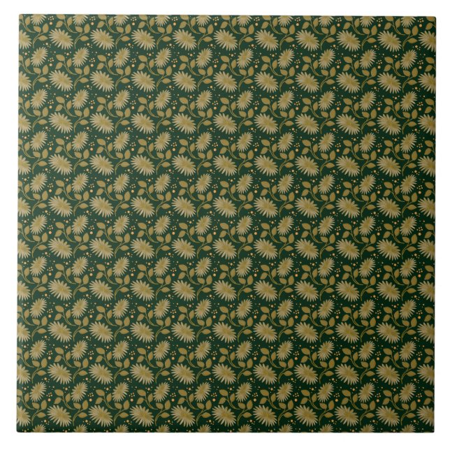 Golden Floral Seamless Pattern Elegant Botanical  Tile (Front)
