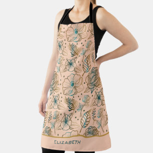 Golden floral seamless pattern personalised name apron