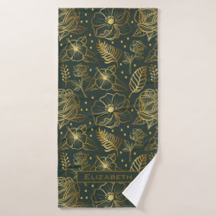 Golden floral seamless pattern personalised name bath towel