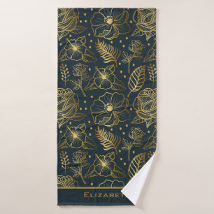 Golden floral seamless pattern personalised name  bath towel