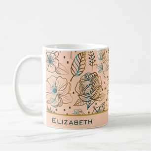 Golden floral seamless pattern personalised name coffee mug