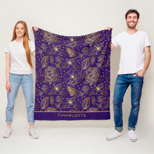 Golden floral seamless pattern personalised name  fleece blanket