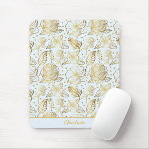 Golden floral seamless pattern personalised name mouse pad