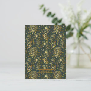 Golden floral seamless pattern personalised name postcard