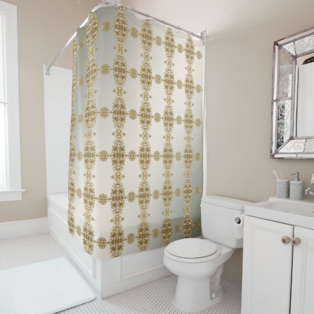 Golden Floral Shower Curtain (In Situ)