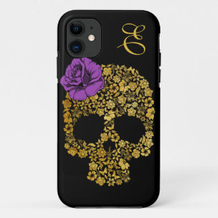 Golden Floral Skull With Rose iPhone 5 Case