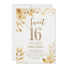Golden Floral Sweet 16 Birthday Invitation