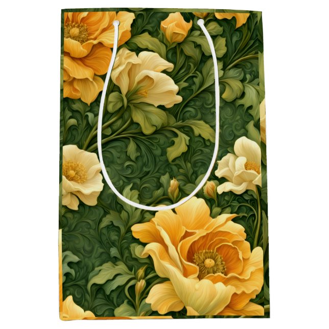 Golden Floral Tapestry Medium Gift Bag (Front)