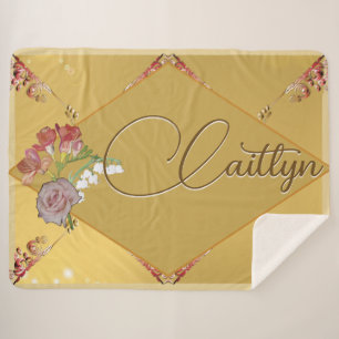 Golden Floral w/Name Sherpa Blanket