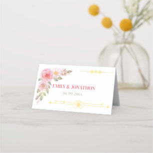 Golden Floral Watercolor Wedding Place Card