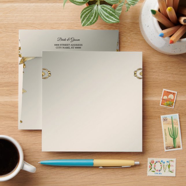 Golden Floral Wedding Envelope (Desk)
