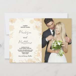 Golden Floral Wedding Invitations with photo