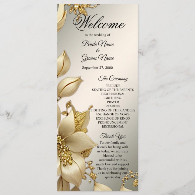 Golden Floral Wedding Program Programme (Front)