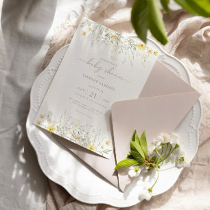 Golden Floral   Wildflower Border Baby Shower Invitation
