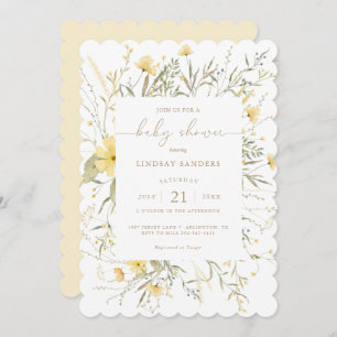 Golden Floral   Wildflower Scalloped Baby Shower Invitation