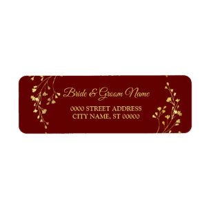 Golden Floral Wreath Red Wedding Return Address