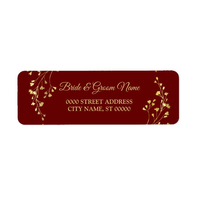 Golden Floral Wreath Red Wedding Return Address (Front)