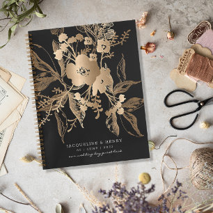 Golden Florals Wedding Guest Book Spiral Notebook