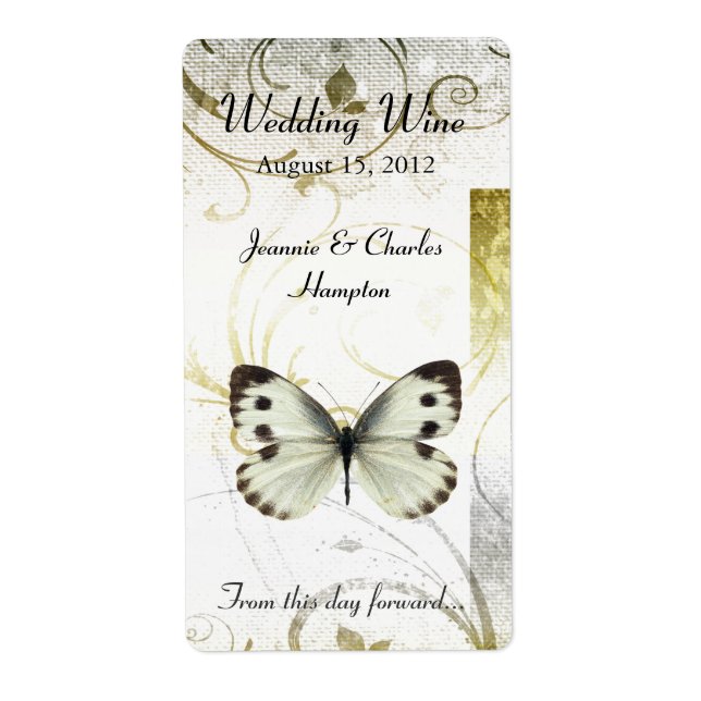 Golden Flourish & Butterfly Wedding Mini Wine (Front)