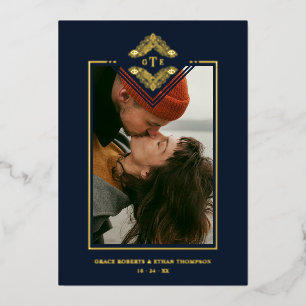 Golden Flourish Classic Ornament Photo Navy Blue