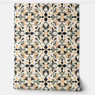 Golden Flourish Petite - Gold, Black, Sage Wallpaper