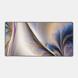 Golden Flow - Abstract Blue and Gold Fluid Art Desk Mat