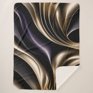 Golden Flow - Luxurious Black and Gold Abstract Sherpa Blanket