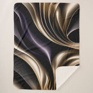 Golden Flow - Luxurious Black and Gold Abstract Sherpa Blanket