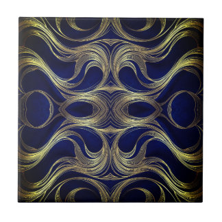 Golden Flow on Deep Blue  Tile
