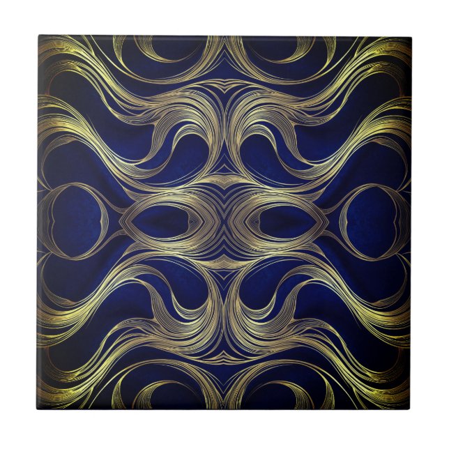 Golden Flow on Deep Blue  Tile (Front)