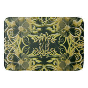 golden, flower, fantasy, elegant, pattern, subtle, bath mat
