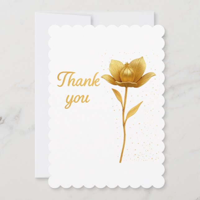 Golden Flower Flat Thank You Card (Front)