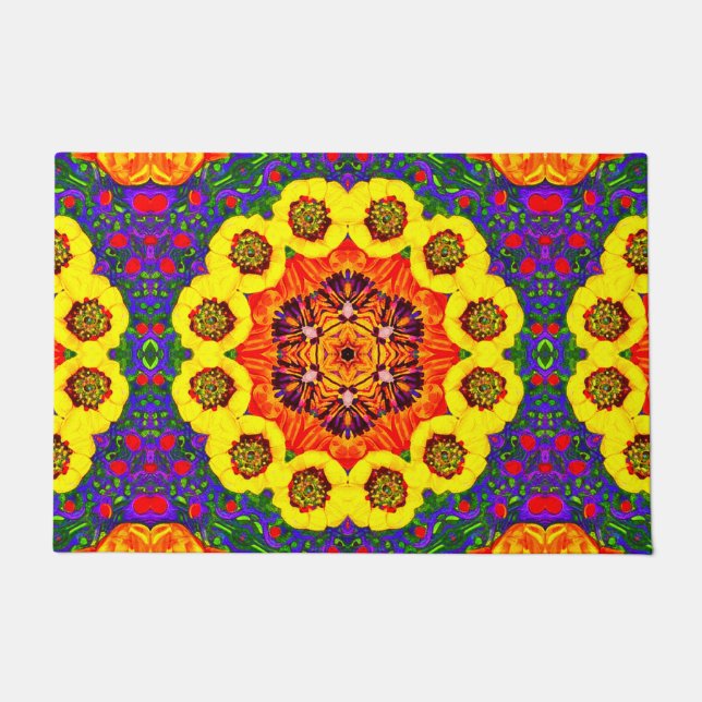 Golden flower kaleidoscope doormat (Front)