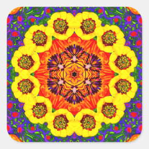 Golden flower kaleidoscope square sticker