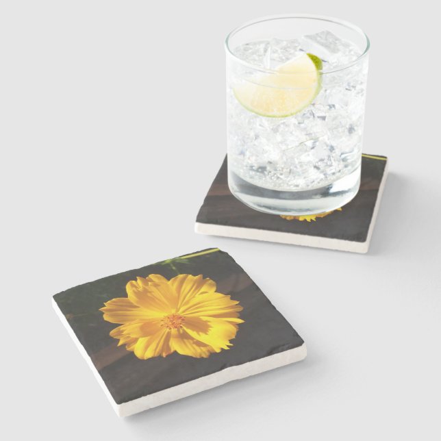 Golden Flower Macro Photography  Stone Coaster (Side)