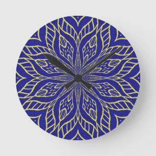 Golden Flower Mandala Round Clock