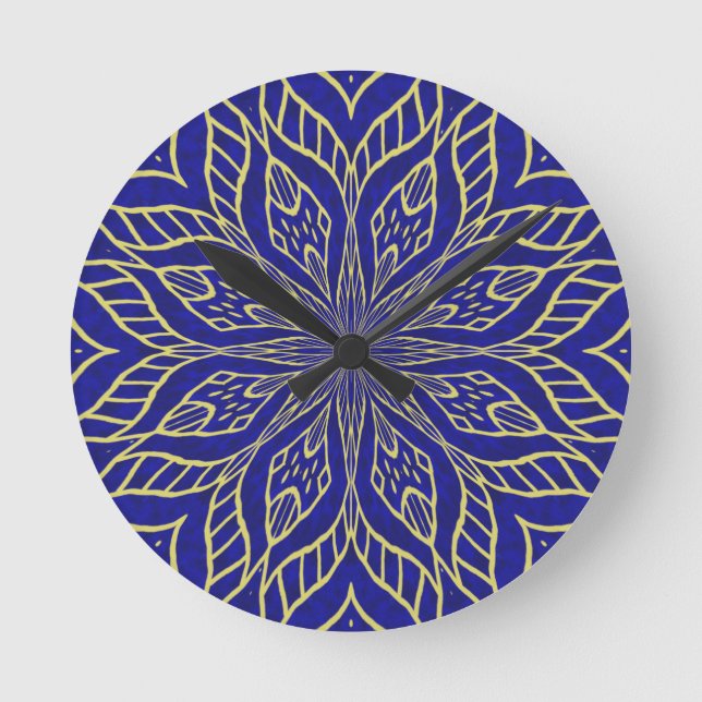 Golden Flower Mandala Round Clock (Front)