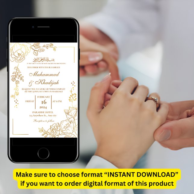 Golden Flower Modern Muslim Wedding Nikah Invitation (Creator Uploaded)