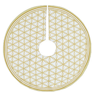 Golden flower of life pattern on white brushed polyester tree skirt