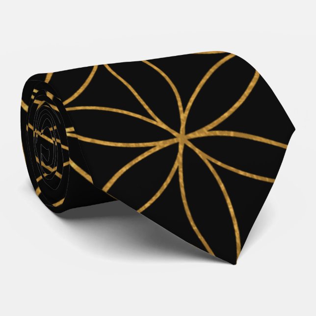 Golden Flower of Life Sacred Geometry Neck Tie (Rolled)