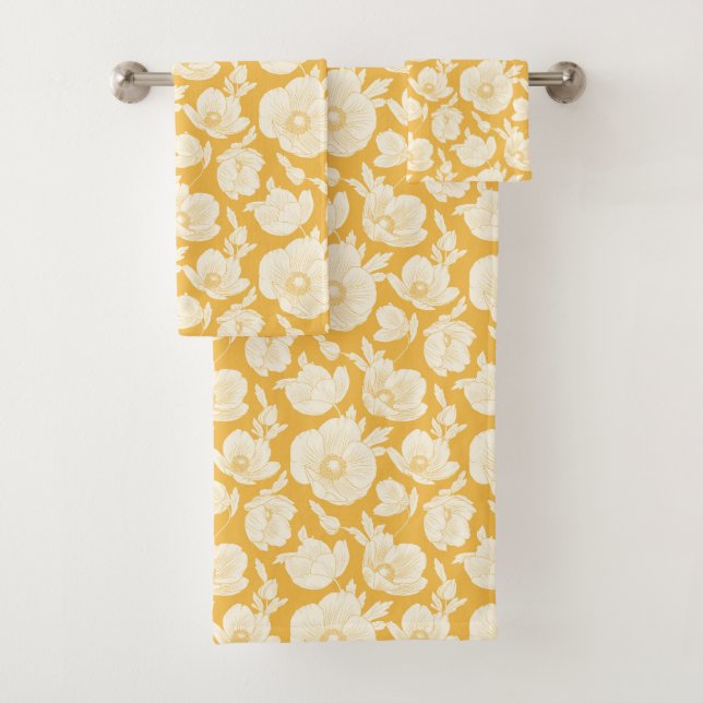 Golden Flower Pattern Bath Towel Set (Insitu)