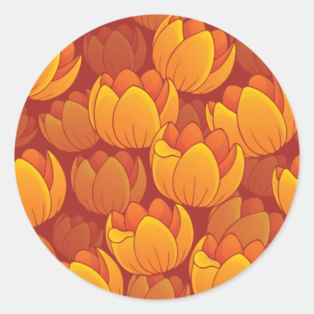 Golden Flower Pattern Classic Round Sticker (Front)