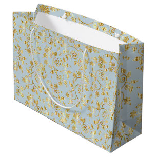 golden flower pattern large gift bag