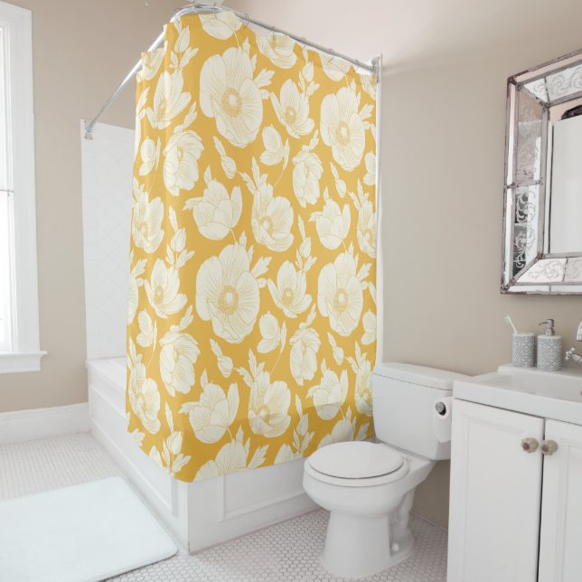Golden Flower Pattern Shower Curtain (In Situ)