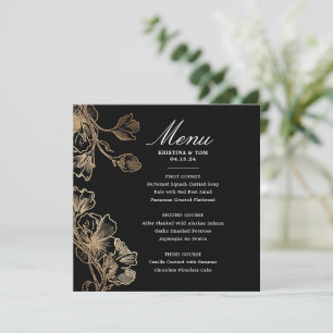 Golden Flower Vines Wedding Menu Invitation