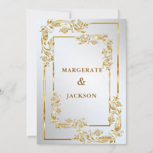 Golden flower wreath frame elegant wedding design  invitation