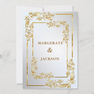 Golden flower wreath frame elegant wedding design invitation