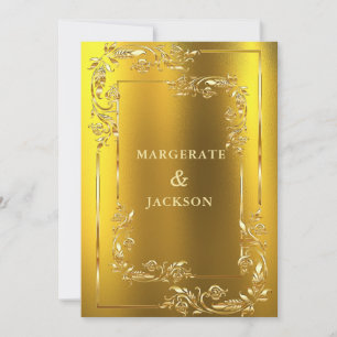 Golden flower wreath frame elegant wedding design  invitation
